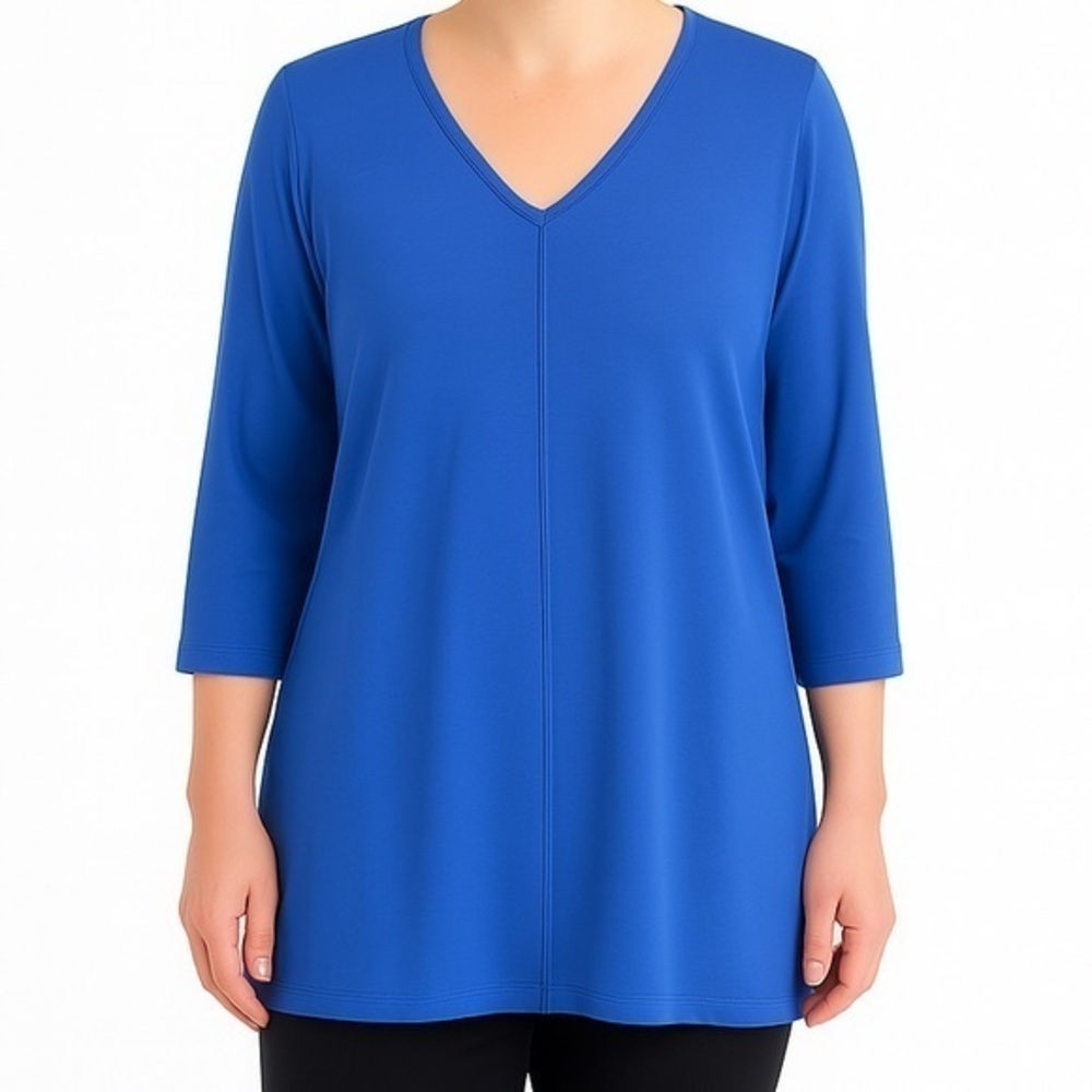 Chico's Ultimate Tee V-neck 3/4 Sleeve Pima Cotton Blue Tunic Sz Lrg - Picture 2 of 6